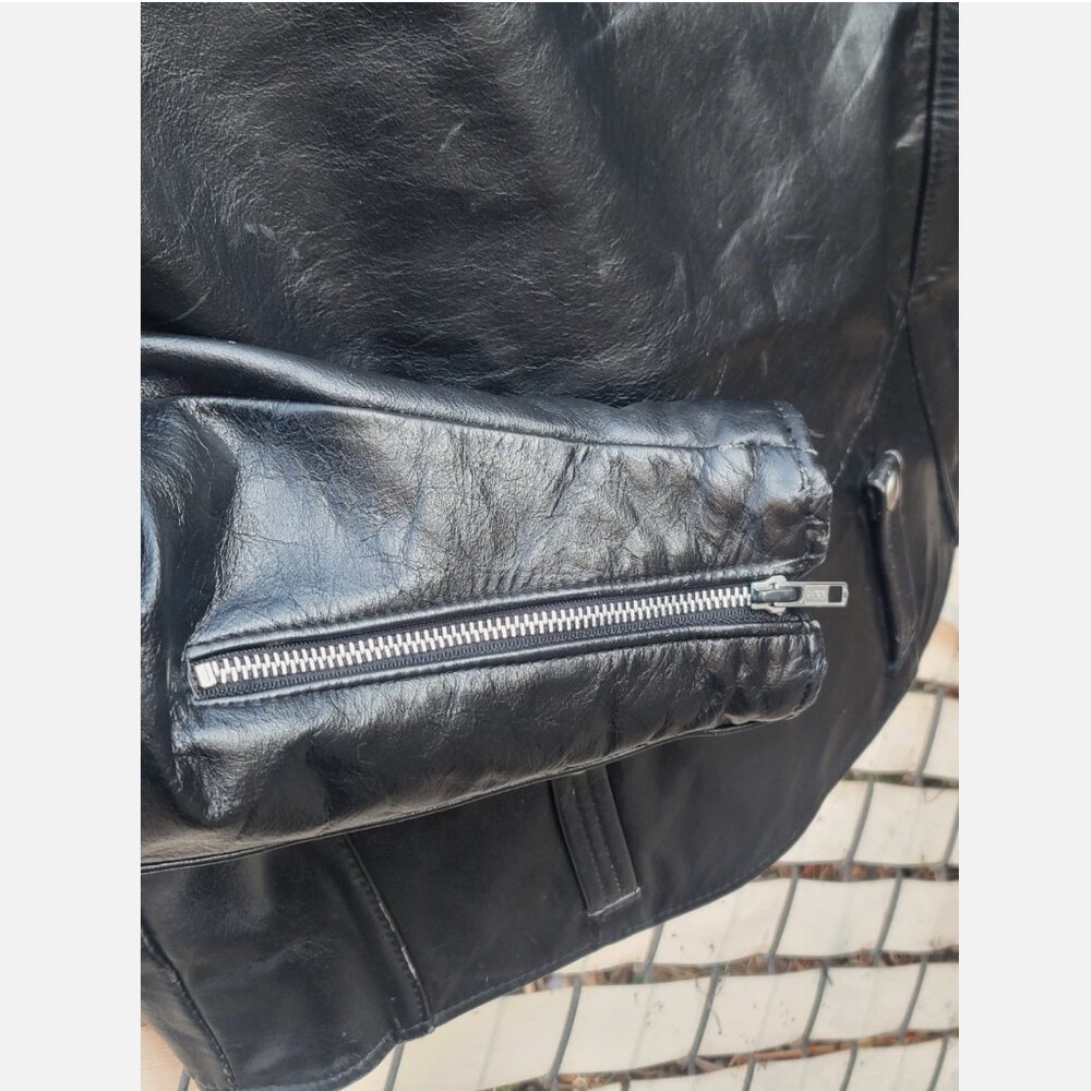 Vintage 1970s Harley Davidson Leather Motorcycle Jacket Men 44 Wool Lining Black - Picture 5 of 16